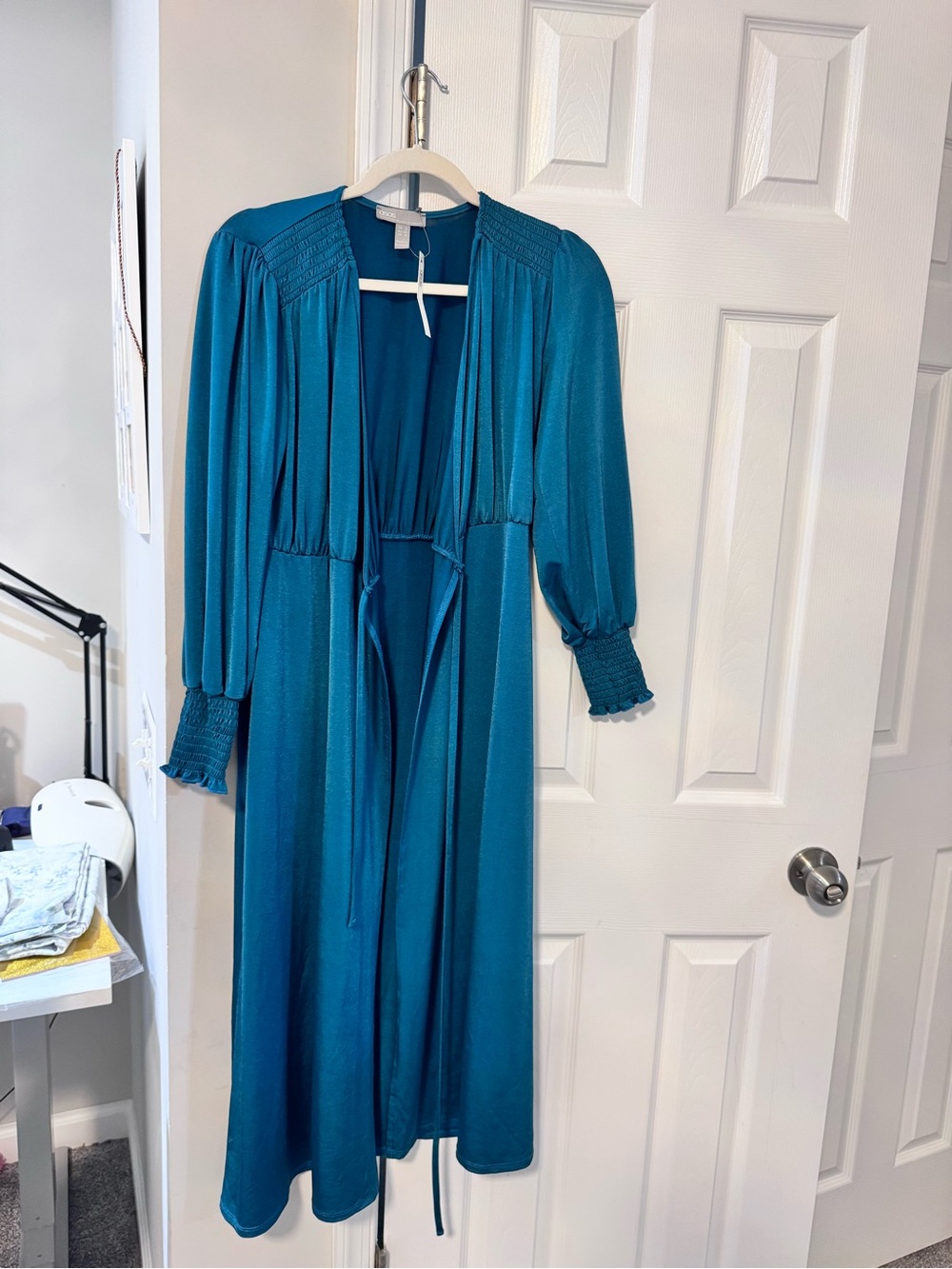 ASOS Teal Midi Tie-Waist Long Sleeve Dress